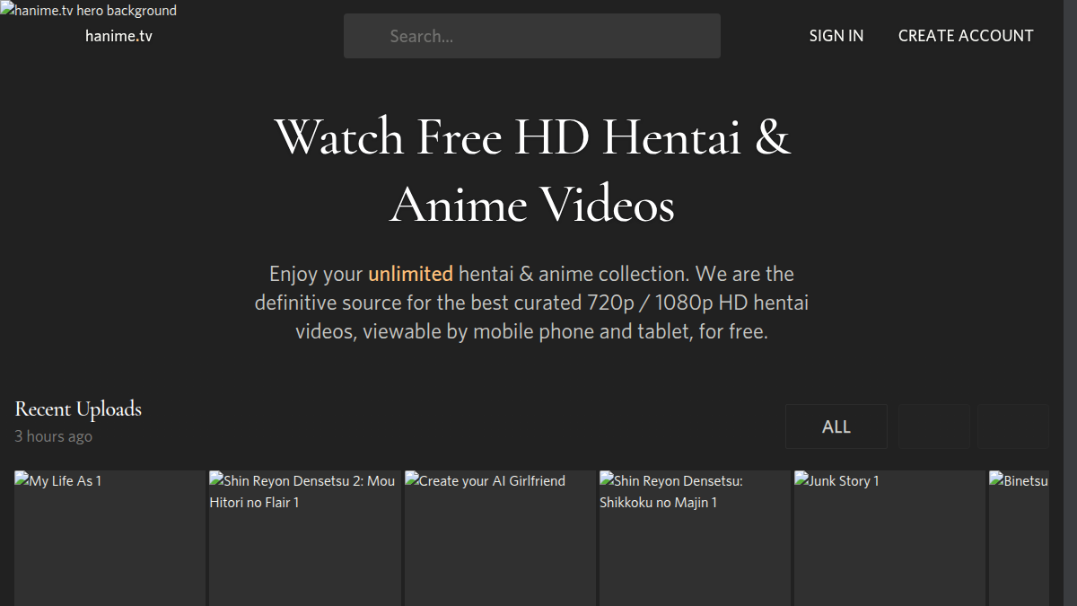 Hanime.tv サイトプレビュー
